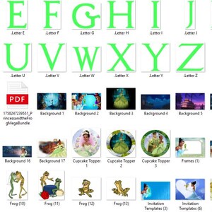 Op de afbeelding: Een verzameling digitale afbeeldingen met groene letters, cijfers en thema-illustraties. Bevat letter- en cijferafbeeldingen, achtergronden, cupcake toppers, frames en kikker-thema afbeeldingen. Geschikt voor diverse ontwerpprojecten.