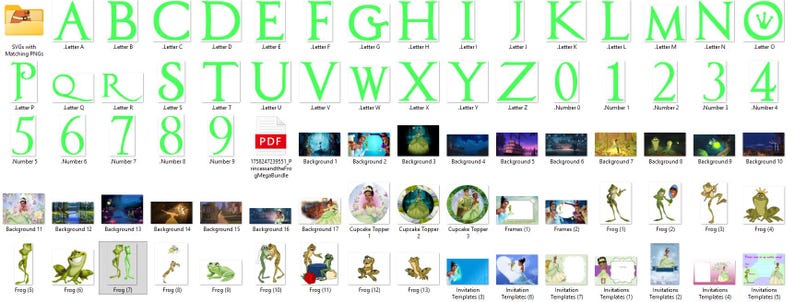 Op de afbeelding: Een verzameling digitale afbeeldingen met groene letters, cijfers en thema-illustraties. Bevat letter- en cijferafbeeldingen, achtergronden, cupcake toppers, frames en kikker-thema afbeeldingen. Geschikt voor diverse ontwerpprojecten.