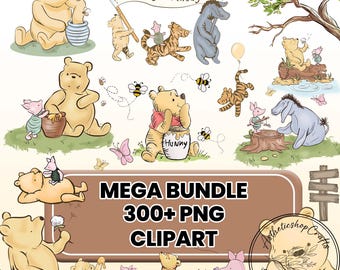 Baby Winnie de Poeh verwisselbare SVG PNG-bundel, Pooh Bear clipart, babyshower sublimatie teigetje, Iejoor, Knorretje kinderen, Winnie de Poeh png