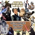 Star Wars PNG Clipart Bundle, Star wars png, Star Wars Bundle SVG Files, Chibi Star Wars Clipart, Lightsaber Sticker, Mandalorian Png