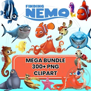 Nemo SVG, Nemo PNG Clipart Bundle, Nemo Digital Papers, Clipart di pesci per il compleanno di Nemo, Decorazione per torta di Nemo, Alla ricerca di Nemo PNG Clipart Bundle