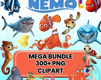 Nemo SVG, Nemo png clipartbundel, Nemo digitale papers, vis clipart voor Nemo verjaardag, Nemo caketopper, Finding Nemo png clipartbundel