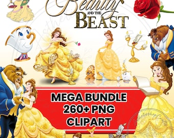 SVG de La Bella y la Bestia, Paquete de imágenes prediseñadas de Bella PNG, SVG de La Bella y la Bestia, Descarga digital instantánea, Camiseta de princesa, Imágenes prediseñadas de princesa