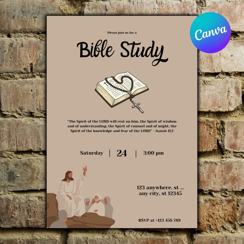Editable Bible Study Invitation Template, Christian Event Invite ...