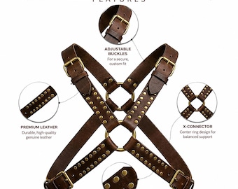 Genuine Leather Chest Harness, Adjustable Body Strap, Festival Cosplay Biker Accessory