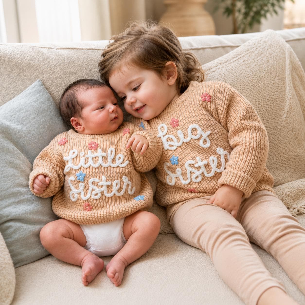 Custom Big Sister Little Sister Sweater, Sibling Announcement Knit Jumper, Baby Shower Keepsake Gift, Christening Outfit for Toddler Girls