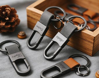 Llavero de cuero y metal personalizado: personalizable con grabado, un regalo hecho a mano, perfecto para hombres, padrinos de boda o aniversarios.