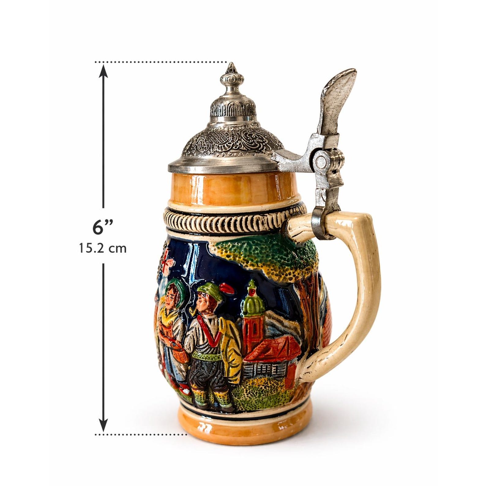 Vintage German Miniature Beer Stein Munchen Marienplatz Lidded Ceramic 5 Inch