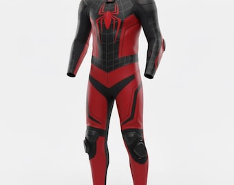 Spider-Man Motorcycle Racing Suit: Red & Blue Superhero Cosplay cowhide
