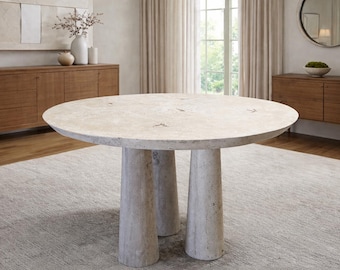 48" Round Stone Travertine Dining Table – Handcrafted-9
