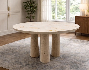 48" Round Stone Travertine Dining Table – Handcrafted-7