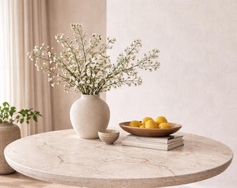 48" Round Stone Travertine Dining Table – Handcrafted-20