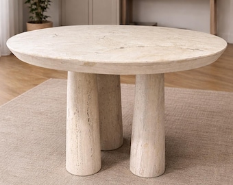 48" Round Stone Travertine Dining Table – Handcrafted-6