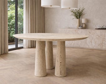 48" Round Stone Travertine Dining Table – Handcrafted-18