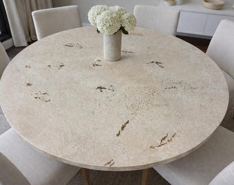 48" Round Stone Travertine Dining Table – Handcrafted-11
