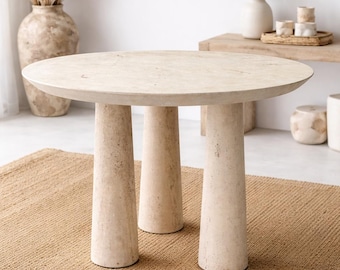48" Round Stone Travertine Dining Table – Handcrafted-10
