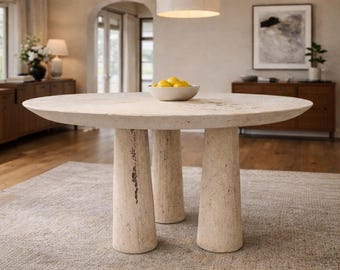 48" Round Stone Travertine Dining Table – Handcrafted-12