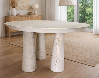 48" Round Stone Travertine Dining Table – Handcrafted-19