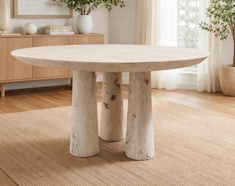 48" Round Stone Travertine Dining Table – Handcrafted-8