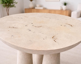 48" Round Stone Travertine Dining Table – Handcrafted-2