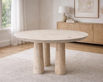 48" Round Stone Travertine Dining Table – Handcrafted-14