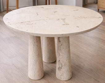 48" Round Stone  Travertine Dining Table – Handcrafted-22