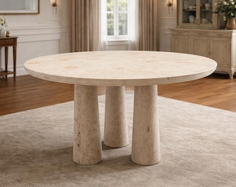 48" Round Stone Travertine Dining Table – Handcrafted-5