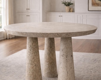48" Round Stone Travertine Dining Table – Handcrafted-13
