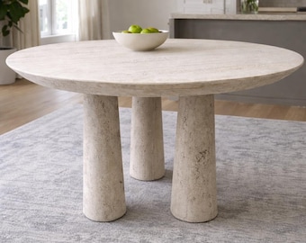 48" Round Stone Travertine Dining Table – Handcrafted-23