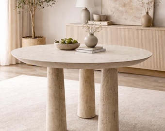 48" Round Stone Travertine Dining Table – Handcrafted-17