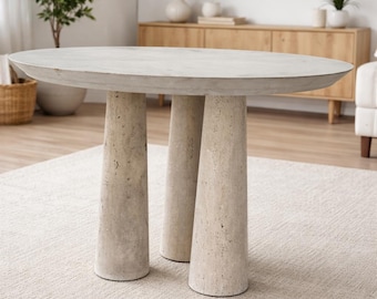 48" Round Stone Travertine Dining Table – Handcrafted-1