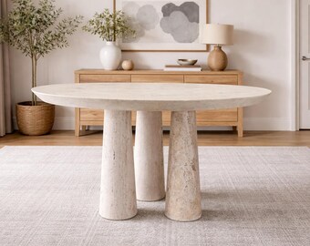 48" Round Travertine Dining Table – Handcrafted-4