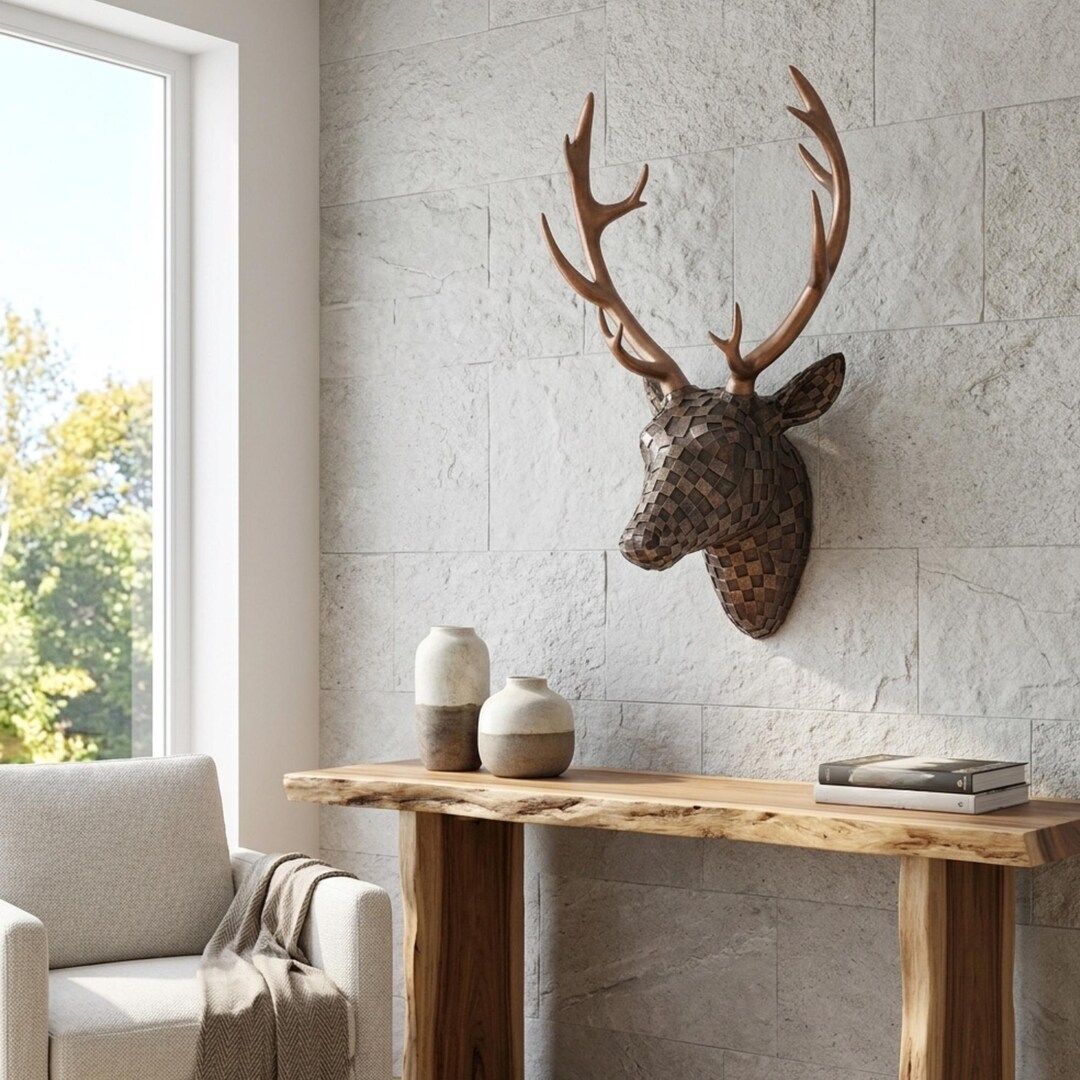 Rustic Deer Head Wall Decor, Modern Resin Antler Sculpture, Lodge Wall ...