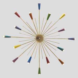 Handgefertigte Messing Sputnik Deckenleuchte mit Multi Color Shades, Mid Century Modern Starburst Kronleuchter, Retro Pendelleuchte