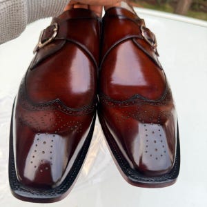 Chiselled Toe Single Monk Brogue – Handmade Leather Dress Shoes for Men