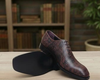 Wholecut Snake Texture Oxford – Handmade Leather Dress Shoes for Men