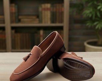 Dark Brown Tassel Loafers – Handmade Leather Slip-On Shoes for Men
