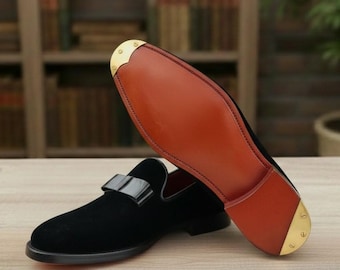 Black Velvet Tuxedo Loafers – Handmade Formal Slip-On Shoes for Men