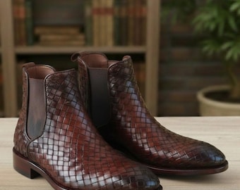 Woven Chelsea Boots – Handmade Leather Unisex Slip-On Boots