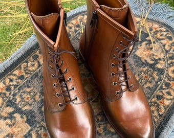 Lace-Up Dress Boots with Side Zippers – Handmade Leather Boots