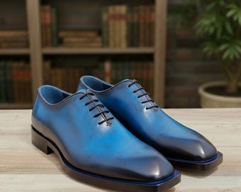 Blue Diamond Toe Wholecut Oxford – Handmade Leather Dress Shoes for Men