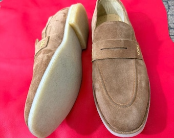 Suede Penny Loafers with Crepe Sole – Men's Handmade Leather Slip-On Shoes