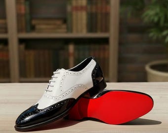 Black and White Spectator Oxfords – Handmade Leather Lace-Up Dress Shoes for Men