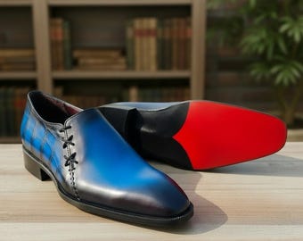 Blue Side Laced Oxford – Handmade Leather Dress Shoes for Men