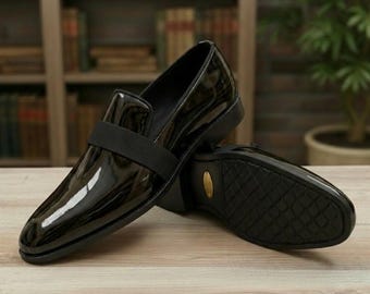 Black Tuxedo Loafers – Handmade Leather Formal Slip-On Shoes for Men