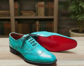 Girls Teal Wingtip Oxford Shoes – Handmade Leather Brogue Dress Shoes