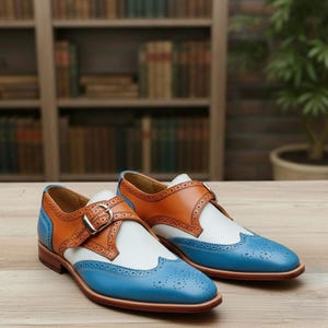 Three-Tone Single Buckle Monk Strap Shoes – Handmade Leather Dress Shoes for Men