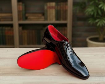 Black Wholecut Patent Oxfords – Handmade Formal Leather Dress Shoes for Men