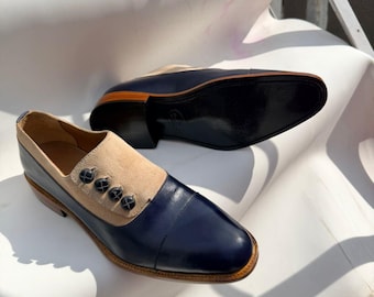 Two Tone Button Oxford Shoes – Handmade Leather Dress Shoes for Men