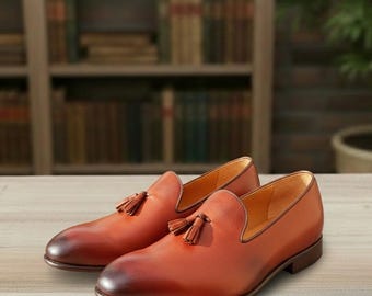 Suede Loafers with Tassels – Handmade Leather Slip-On Shoes for Men